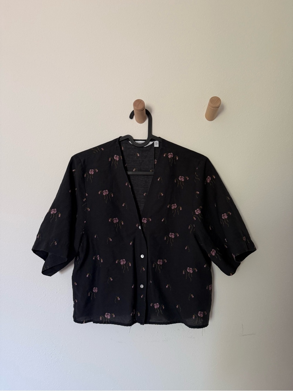 & Other Stories Black Top with Pink Rosebuds